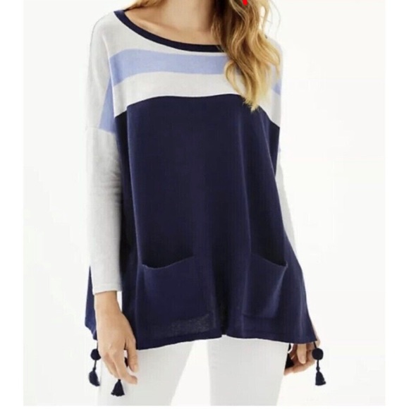 Lilly Pulitzer Size xxs Elba Coolmax Sweater
Colorblock Navy Blue Pockets Tassel - Picture 1 of 2